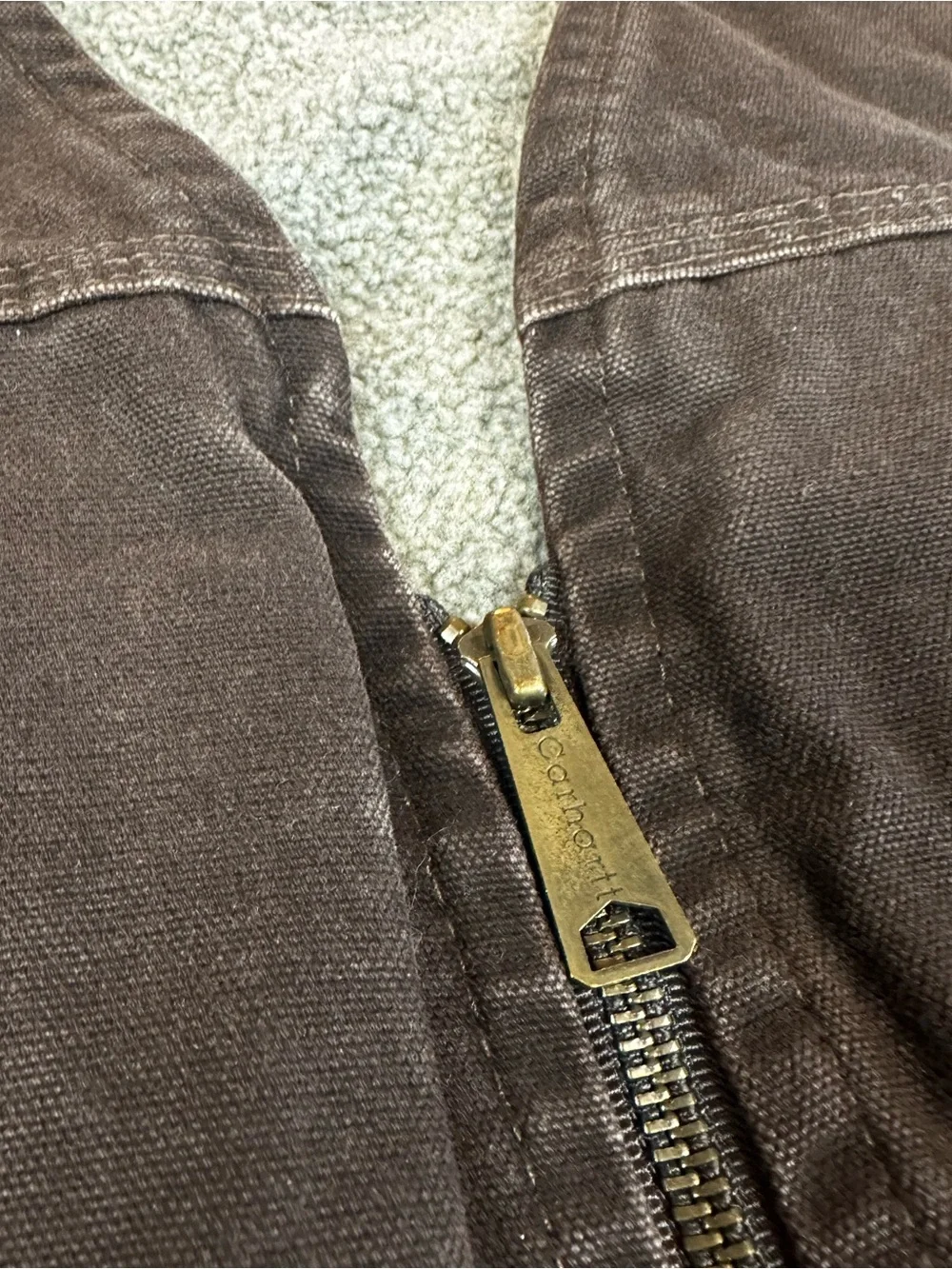 VTG Carhartt Sandstone Rugged Duck Sherpa Lined Vest Size XL Brown Outdoor